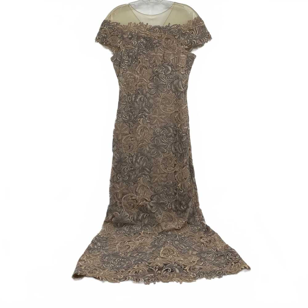 Tadashi Shoji Beige Embroidered Mesh Maxi Dress | Womens 6